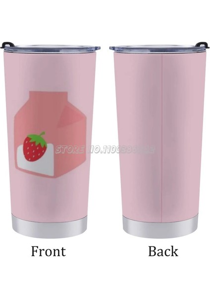 20 Oz Çilek Süt Karikatür Kawaii Seyahat Kupa Buz Bardağı 304 Paslanmaz Çelik Vakum Yalıtımlı Araba Bardak Kahve Kupa Kore Kore Şeftali Mil (Yurt Dışından)