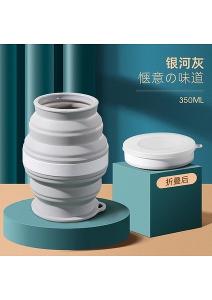 Tip B Gri 350 ml Katlanabilir Silikon Su Kapaklı Bardak Katlanabilir Isıya Dayanıklı Taşınabilir Bardak Ipi ile Katlanır Depolama Kupa Seyahat Kamp Için (Yurt Dışından)
