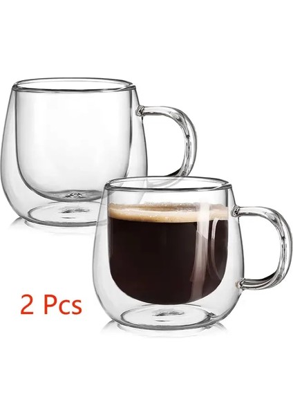 2 Adet 300 ml Jz Çift Duvar Cam Kahve Kupaları 10 Oz Kulplu 4 Yalıtımlı Şeffaf Çay Fincanları Seti, Espresso, Latte ve Cappuccino Için Mükemmel (Yurt Dışından)