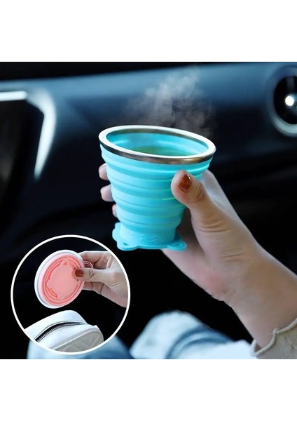 Şeffaf 270ML Taşınabilir Katlanır Kahve Kupa Seyahat Fincan Silikon Katlanır Kullanışlı Kablolu Kupa Seyahat Kapaklı Durulama Kupa Katlanabilir Bardak (Yurt Dışından)