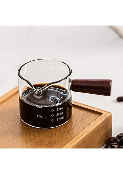 75ML 50/75/100ML Ahşap Saplı Cam Espresso Ölçüm Kabı Çift/tek Ağızlı Süt Kahve Malzemeleri Mutfak Mini Ölçü Kahve Fincanları (Yurt Dışından)