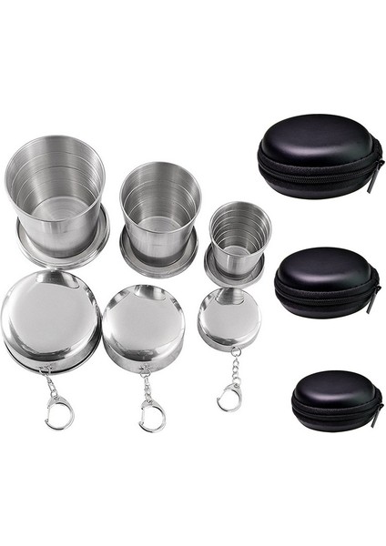 250ML Paslanmaz Çelik Katlanır Bardak Anahtarlık ile Kamp Katlanır Bardak Seyahat Açık Katlanabilir Kapaklı Bardak Taşınabilir Drinkware (Yurt Dışından)