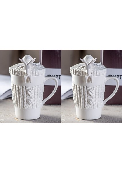 B ve B 320ML, Porselen Ren Geyiği Tasarımı Kaşıklı Kupa, Noel Yenilik Hediyesi, Vintage Seramik Kahve Kupaları, Sevimli Kupa Yaratıcı Hediye (Yurt Dışından)