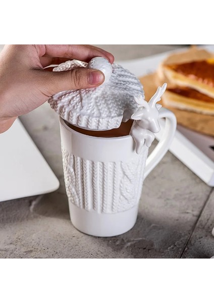 B ve B 320ML, Porselen Ren Geyiği Tasarımı Kaşıklı Kupa, Noel Yenilik Hediyesi, Vintage Seramik Kahve Kupaları, Sevimli Kupa Yaratıcı Hediye (Yurt Dışından)