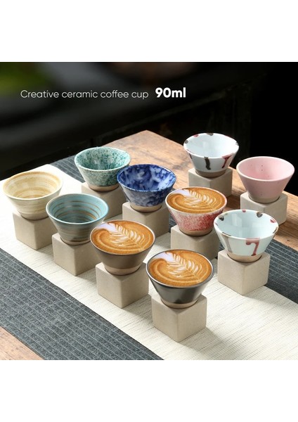 Bir 90 ml 1 Adet 90 ml Yaratıcı Retro Seramik Kahve Kupa Kaba Çömlek Çay Bardağı Japon Latte Çekme Çiçek Porselen Fincan Çömlek Kahve Fincanı (Yurt Dışından)