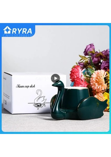 Siyah 101-200 ml Kahve Fincan Seti Kahve Fincanı Tabağı Yaratıcı Seramik Fincan Kuğu Eğlence Öğleden Sonra Çay Kahve Fincanı Seramik (Yurt Dışından)