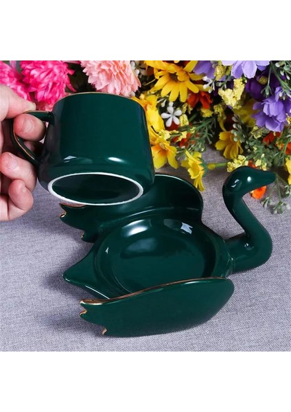 Siyah 101-200 ml Kahve Fincan Seti Kahve Fincanı Tabağı Yaratıcı Seramik Fincan Kuğu Eğlence Öğleden Sonra Çay Kahve Fincanı Seramik (Yurt Dışından)