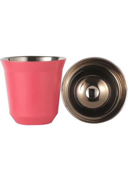Gül Kırmızısı - 2 Adet 160ML 2 Adet Çift Katmanlı Haşlanma Önleyici Paslanmaz Çelik Kahve Fincanı Espresso Fincan Vakum Bardak Toz Alıcı Süt Sürahisi Kahve Coffeeware (Yurt Dışından)