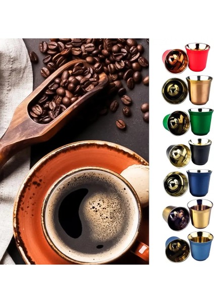 Altın Çift Duvar Kahve Kupa Bardak Paslanmaz Çelik Sevimli 80 ml Espresso Yalıtım Nespresso Pixie Kahve Kapsül Şekli Termo Kahve Kupaları (Yurt Dışından)