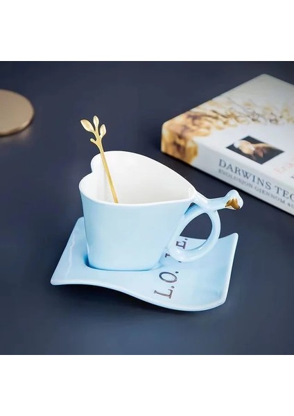 Gök Mavisi 200 ml Kalp Şeklinde Iskandinav Tarzı Kupa 200 ml Seramik Severler Için Çevre Dostu Içme Aracı Çay Süt Kahve Fincanı Romantik Restoran J504 (Yurt Dışından)