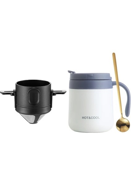 Beyaz 350 ml Kahve Aksesuarları Kahve Kupa Bardak Seti Filtre Damlatıcı ile Yeniden Kullanılabilir Paslanmaz Çelik Kaşık Sıcak Tutmak Taşınabilir Siyah Beyaz 350 ml (Yurt Dışından)