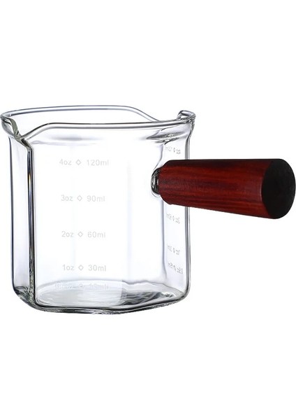 Şeffaf Kırmızı B 120 ml Espresso Çıkarma Küçük Süt Kupası Ahşap Saplı Süt Kutusu Kahve Ölçüm Kabı Küçük Süt Tenceresi Daldırma Fincan Sos Kovası (Yurt Dışından)