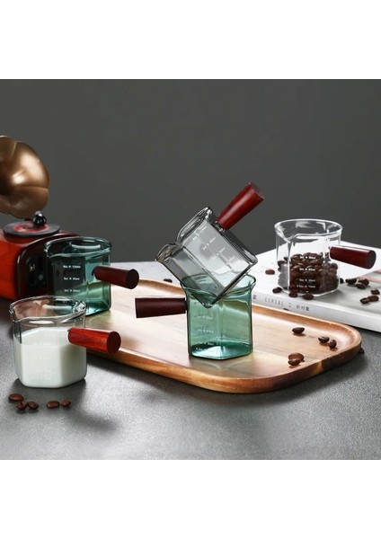 Şeffaf Ahşap Bir 120 ml Espresso Çıkarma Küçük Süt Kupası Ahşap Saplı Süt Kutusu Kahve Ölçüm Kabı Küçük Süt Tenceresi Daldırma Fincan Sos Kovası (Yurt Dışından)