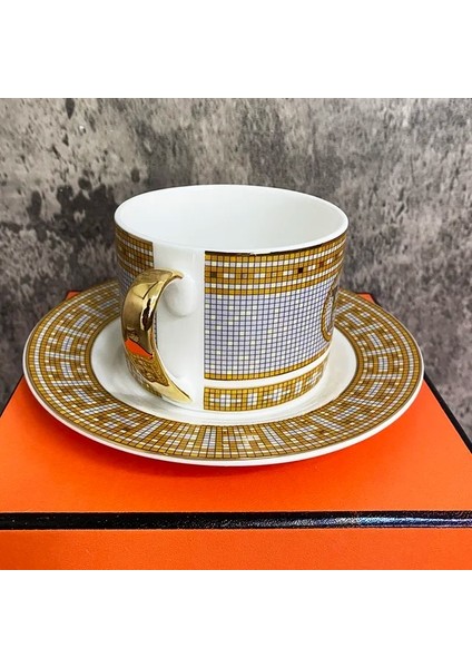 22 2022 Yeni Altın Lüks Mozaikkahve Fincanı ve Tabağı Seti Altın Kulplu Seramik Cappuccino Ikindi Çayı Bardağı (Yurt Dışından)