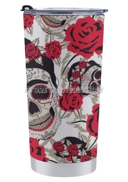 20 Oz Şeker Kafatasları ve Güller!20 Oz Araba Fincan Seyahat Kahve Kupa Paslanmaz Çelik Bardak Araba Taşınabilir Termal Dövme Tats Desen Eski Okul (Yurt Dışından)