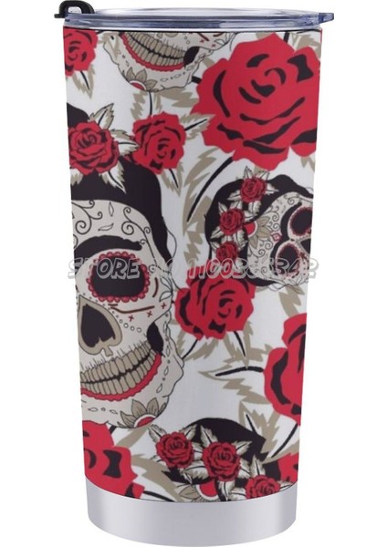 20 Oz Şeker Kafatasları ve Güller!20 Oz Araba Fincan Seyahat Kahve Kupa Paslanmaz Çelik Bardak Araba Taşınabilir Termal Dövme Tats Desen Eski Okul (Yurt Dışından) modelleri