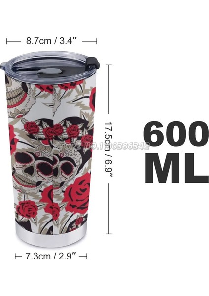 20 Oz Şeker Kafatasları ve Güller!20 Oz Araba Fincan Seyahat Kahve Kupa Paslanmaz Çelik Bardak Araba Taşınabilir Termal Dövme Tats Desen Eski Okul (Yurt Dışından) fırsatları
