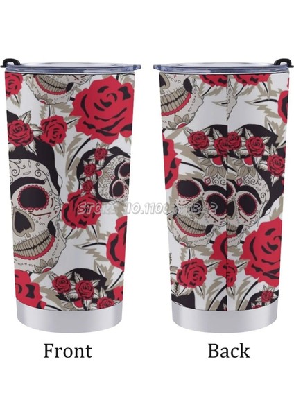 20 Oz Şeker Kafatasları ve Güller!20 Oz Araba Fincan Seyahat Kahve Kupa Paslanmaz Çelik Bardak Araba Taşınabilir Termal Dövme Tats Desen Eski Okul (Yurt Dışından) indirimleri