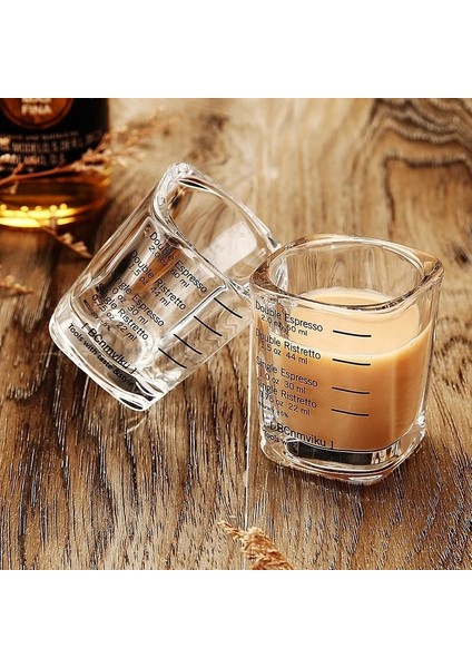 60ML-2PCS 60ML 60ML 2 Adet Ölçekli Çift Cam Kare Bardak Espresso Ons Fincan Mutfak Pişirme Ölçüm Fincan Çift Metre Ölçeği Kahve Aletleri (Yurt Dışından)