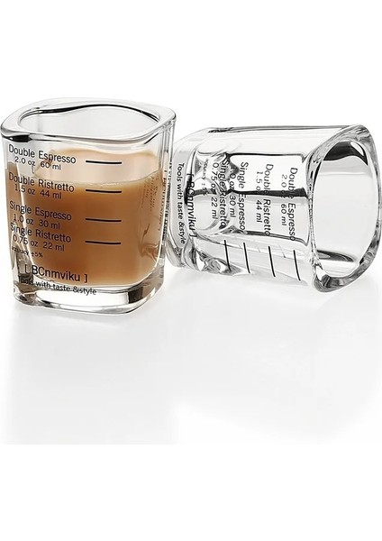 60ML-2PCS 60ML 60ML 2 Adet Ölçekli Çift Cam Kare Bardak Espresso Ons Fincan Mutfak Pişirme Ölçüm Fincan Çift Metre Ölçeği Kahve Aletleri (Yurt Dışından)