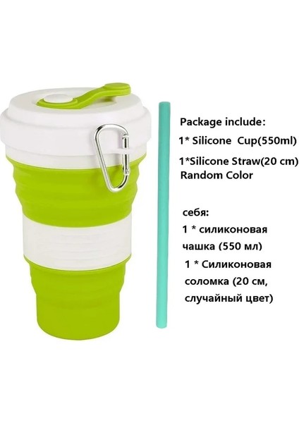 STYLE1WHITEGREEN 450ML Katlanır Silikon Bardak Kupalar Katlanabilir Kahve Kamp Saman Kapaklı Bardak Spor Şişe Kancası Genişletilebilir Haşlanma Korumalı Yeniden Kullanılabilir (Yurt Dışından)