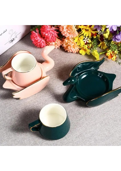 Yeşil 101-200 ml Kuğu Kahve Fincan Seti Yaratıcı Kahve Fincanı Tabağı Kahve Fincanı Eğlence Öğleden Sonra Çay Seramik Bardak Seramik (Yurt Dışından)
