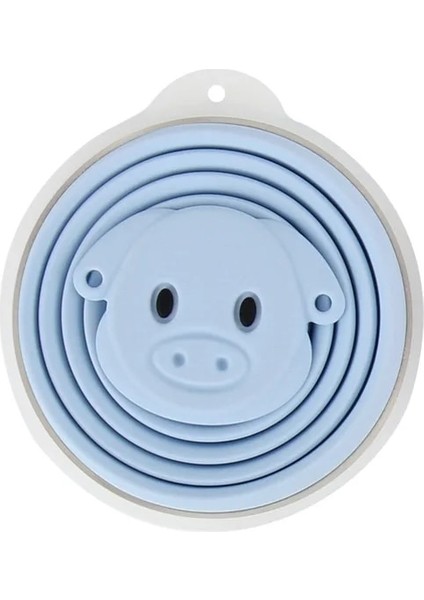 Açık Mavi Sevimli Domuz Katlanır Silikon Kahve Fincanı Taşınabilir Teleskopik Içme Çay Bardakları Katlanabilir Çay Fincanı Kapaklı Seyahat Aksesuarları Tazas (Yurt Dışından)