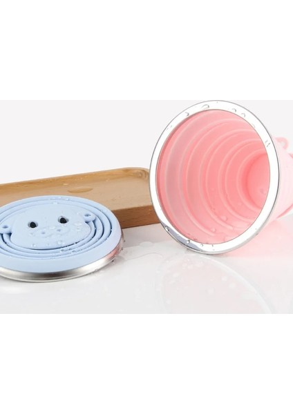 Açık Mavi Sevimli Domuz Katlanır Silikon Kahve Fincanı Taşınabilir Teleskopik Içme Çay Bardakları Katlanabilir Çay Fincanı Kapaklı Seyahat Aksesuarları Tazas (Yurt Dışından)