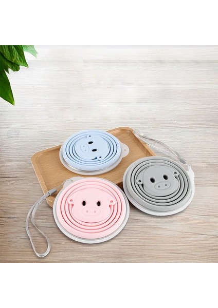 Açık Mavi Sevimli Domuz Katlanır Silikon Kahve Fincanı Taşınabilir Teleskopik Içme Çay Bardakları Katlanabilir Çay Fincanı Kapaklı Seyahat Aksesuarları Tazas (Yurt Dışından)