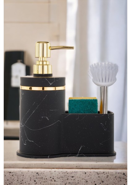 Desenli Sıvı Sabunluk Mutfak Banyo Deterjanlık Granit Sabunluk Fırça Sünger Dahil Değildir