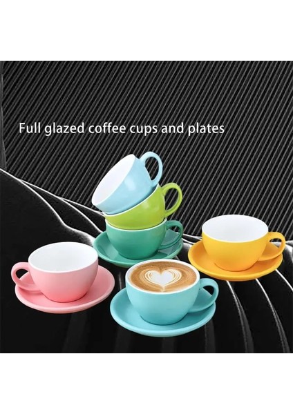 Tam Sır Kırmızı Avrupa Minimalist Lüks Kahve Fincanı Cappuccino Latte Seramik Latte Sanat Profesyonel Kahve Fincanı Fincan Tabağı Seti 300 ml (Yurt Dışından)