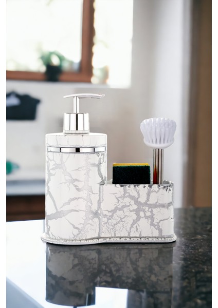 Granit Desenli Sıvı Sabunluk Mutfak Banyo Deterjanlık Sabunluk Fırça Sünger Dahil Değildir