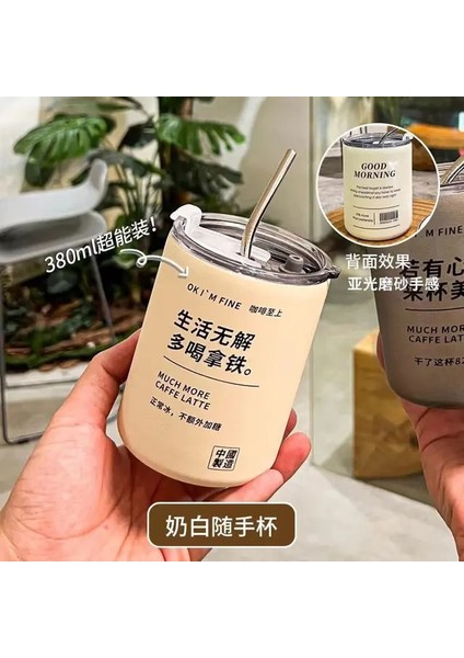 E-380 ml Ins Çelik Paslanmaz Kahve Pipetli Fincan Taşınabilir Açık Seyahat Su Şişesi Çay Bardak Büyük Kapasiteli Yalıtımlı Termal Tasse (Yurt Dışından)