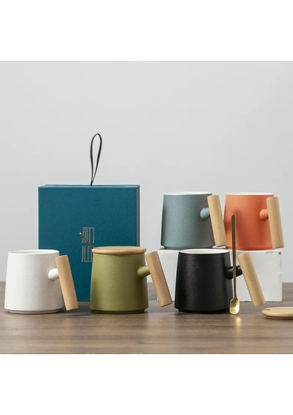 Stil 10 Coffeeware Demlik Teaware Seramik Kapaklı Kupa Yaratıcı Ahşap Saplı Kişisel Ofis Fincan Hediye Fincan Hediye Kutusu Buzlu Kupa Logosu (Yurt Dışından)