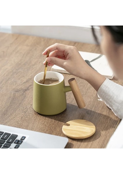 Stil 10 Coffeeware Demlik Teaware Seramik Kapaklı Kupa Yaratıcı Ahşap Saplı Kişisel Ofis Fincan Hediye Fincan Hediye Kutusu Buzlu Kupa Logosu (Yurt Dışından)