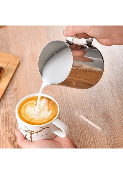 201 Terazili 1500ML Terazisiz Latte Art Bardak Terazili Latte Art Bardak, Paslanmaz Çelik Kahve Fincanı Ev Latte Art Aletleri Süt Köpürtme Bardağı 350ML (Yurt Dışından)