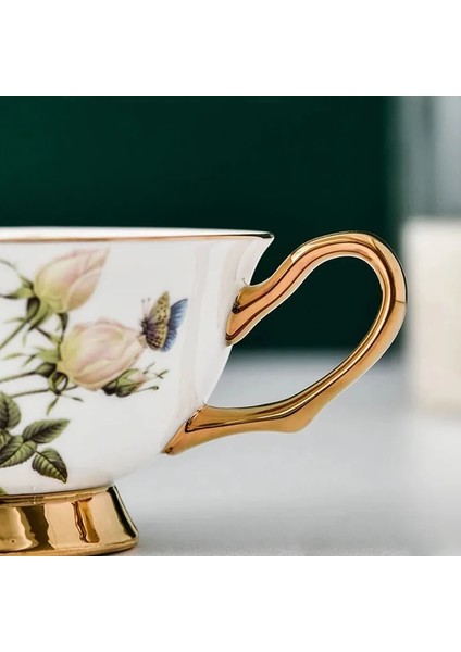 Stil I 200-400 ml Avrupa Asil Kahve Fincanı ve Tabağı Kaşık Seti Öğleden Sonra Çay Seti Zarif Siyah Çay Bardağı Seramik Kupa Ev Partisi Drinkware Hediye (Yurt Dışından)