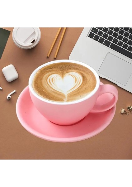 Tamamen Sırlı Siyah Avrupa Minimalist Lüks Kahve Fincanı Cappuccino Latte Seramik Latte Sanat Profesyonel Kahve Fincanı Fincan Tabağı Seti 300 ml (Yurt Dışından)