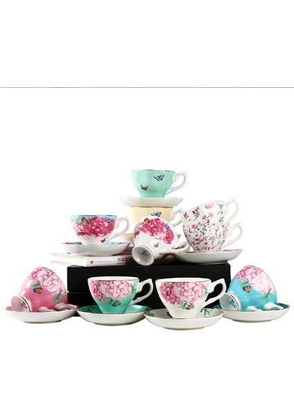 Stil H 200-400 ml 1 Pc Asil Kemik Çini Kahve Fincanı Seramik Öğleden Sonra Çay Fincanları ve Tabakları Set Yüksek Kaliteli Porselen Cafe Parti Drinkware Güzel Hediye (Yurt Dışından)