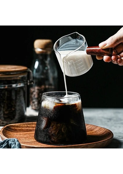 Cam Saplı Isıya Dayanıklı Cam Kahve Espresso Ölçüm Fincan Ahşap Saplı Süt Sürahisi Latte Mikser Cam Ölçekli Ölçü Kupalar Cezve (Yurt Dışından) modelleri