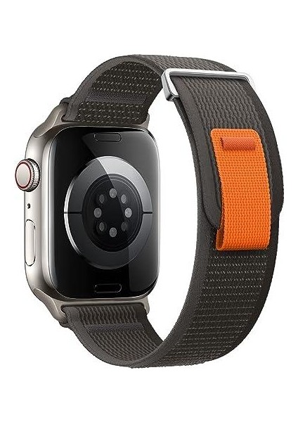 Akıllı Saat Watch için Uyumlu 42MM 44MM 45MM 49MM 1/2/3/4/5/6/se/7/8/ultra Hasır Kordon ve Kayışı Koyu Gri(Turuncu)