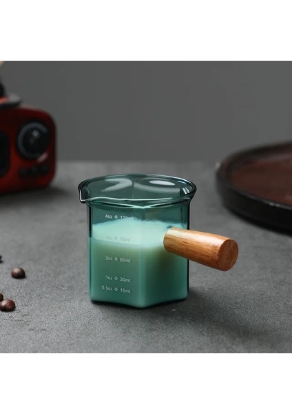 Stil 4 120 ml Isıya Dayanıklı Cam Kahve Espresso Ölçüm Fincan Cam Süt Sürahisi Latte Mikser Ahşap Saplı Cam Ölçekli Ölçü Kupalar (Yurt Dışından)