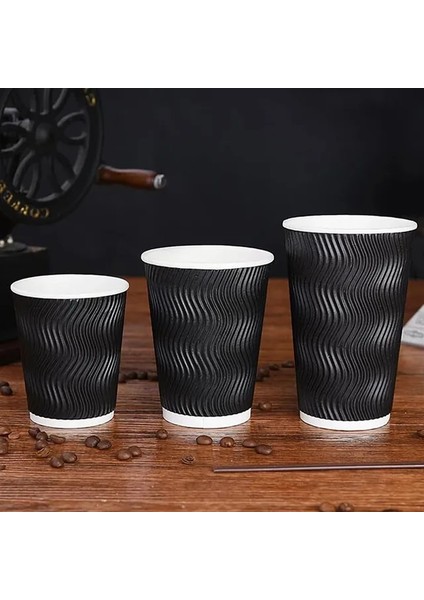 50 Adet Siyah 16 Oz 50 Adet Tek Kullanımlık Kahve Fincanları Kağıt Kalınlaşmış Anti-Haşlanma Oluklu Kağıt Bardak Süt Çay Sıcak Içecek Bardak Kraft Kağıt Kapaklı Bardak (Yurt Dışından)