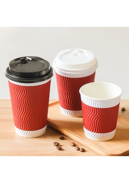 50 Adet Siyah 16 Oz 50 Adet Tek Kullanımlık Kahve Fincanları Kağıt Kalınlaşmış Anti-Haşlanma Oluklu Kağıt Bardak Süt Çay Sıcak Içecek Bardak Kraft Kağıt Kapaklı Bardak (Yurt Dışından)