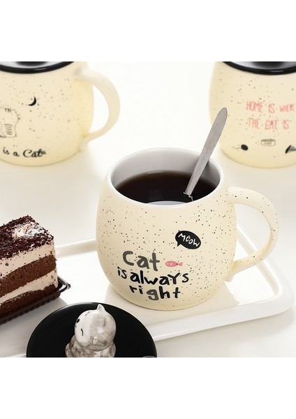 450ML Sevimli Karikatür Kedi Kahve Fincanı, Öğrenci Çift Için Küçük Hediye, Kapaklı Seramik Fincan, Kupa, Ofis Kahvesi, Süt Fincanı (Yurt Dışından)