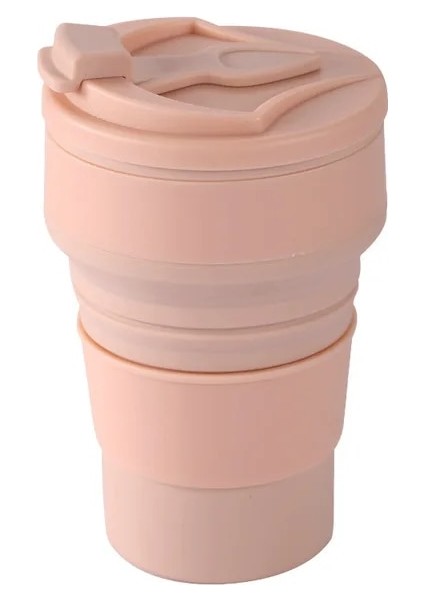 Pembe 500 ml Katlanabilir Kahve Fincanı 350/500 ml Silikon Katlanır Kamp Bardak Sızdırmaz Bpa Ücretsiz Taşınabilir Bardak Seyahat Kapaklı Kupa Yürüyüş Için (Yurt Dışından)
