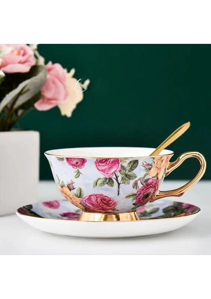 Stil C 200-400 ml Avrupa Asil Kahve Fincanı ve Tabağı Kaşık Seti Öğleden Sonra Çay Seti Zarif Siyah Çay Bardağı Seramik Kupa Ev Partisi Drinkware Hediye (Yurt Dışından)