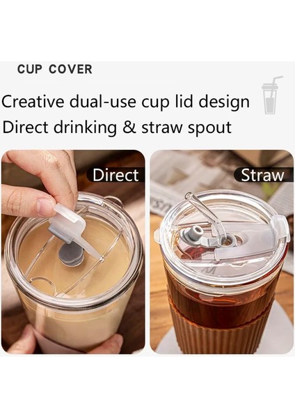 Beyaz 450ML 15OZ Cam Buzlu Kahve Fincanı Soğuk Demleme Su Bardakları Kalın Duvar Yalıtımlı Kahve Kapaklı Kupa Saman Silikon Bardak Kapağı 450ML/15OZ (Yurt Dışından)