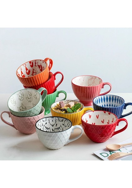 D Seramik Kahve Fincanı Kahvaltı Gevreği Sevimli Seramik Bardak Süt Ev Büyük Kapasiteli Yulaf Ezmesi Kupa Mutfak Drinkware Ev Dekor (Yurt Dışından) modelleri