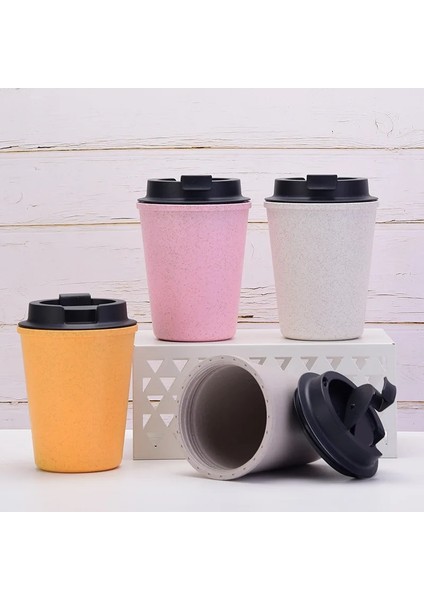 Pembe 350 Mleçevre Dostu Kahve Çay Bardağı Buğday Samanı Seyahat Su Içecek Kupa Silikon Kapaklı Içme Kupaları Kahve Fincanı Kullanışlı Bardak (Yurt Dışından)